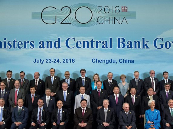 Les pays de l'UE "sont bien positionnés" pour contrer "de manière dynamique" les éventuelles répercussions économiques et financières du Brexit, ont estimé les ministres des Finances et gouverneurs des banques centrales du G20, réunis à Chengdu. © KEYSTONE/EPA AP POOL/NG HAN GUAN/POOL