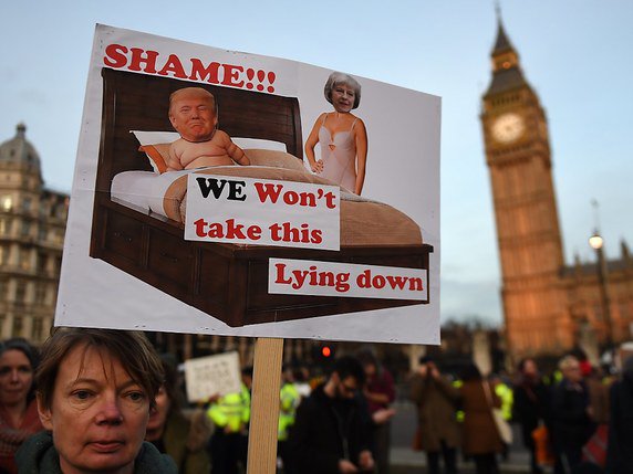 Il s'agit de la troisième manifestation londonienne pour protester contre la visite du président américain. © KEYSTONE/EPA/ANDY RAIN