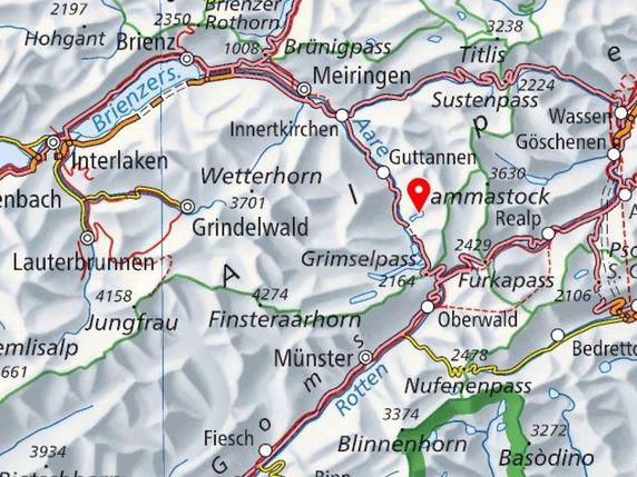 Six personnes ont été blessées dans un éboulement près du col du Grimsel (BE). L'une d'elles serait dans un état grave. © Swisstopo / map.geo.admin.ch