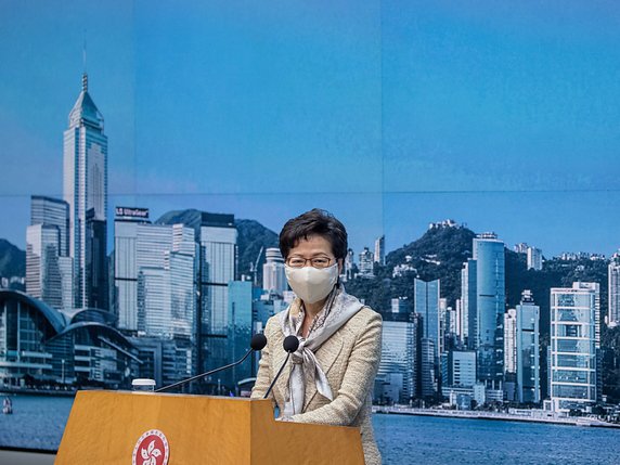 Carrie Lam, la chef de l'exécutif de Hong Kong, a refusé de dire si la loi sur la sécurité nationale avait été approuvée. © KEYSTONE/EPA/JEROME FAVRE