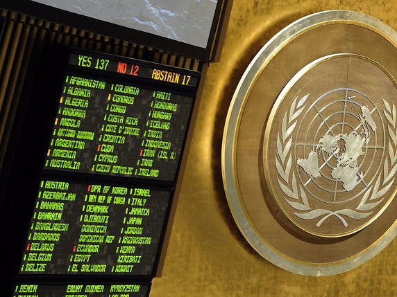 La résolution a été adoptée à une majorité écrasante par 169 pays sur les 193 de l'ONU (archives). © KEYSTONE/EPA/JUSTIN LANE