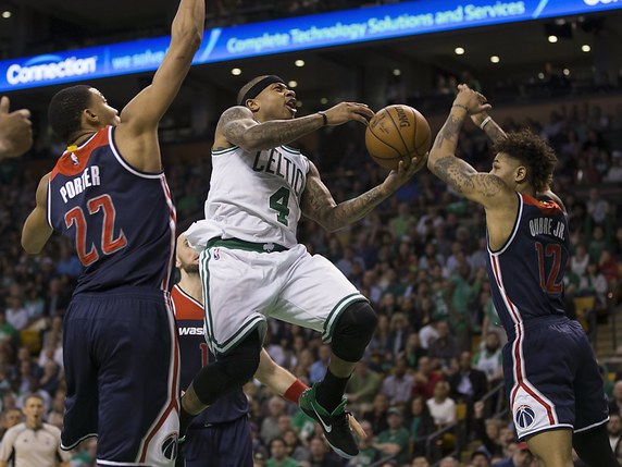 Isaiah Thomas (Boston Celtics) va marquer. © KEYSTONE/EPA/CJ GUNTHER