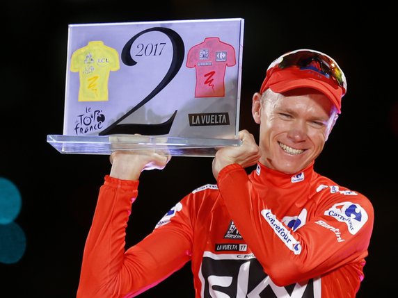 Chris Froome célèbre sa victoire à la Vuelta. © KEYSTONE/AP/FRANCISCO SECO