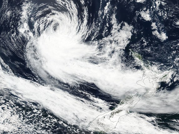 Cette image satellite montre le cyclone Gita s'approchant de la Nouvelle-Zélande. © KEYSTONE/EPA NASA/NASA HANDOUT