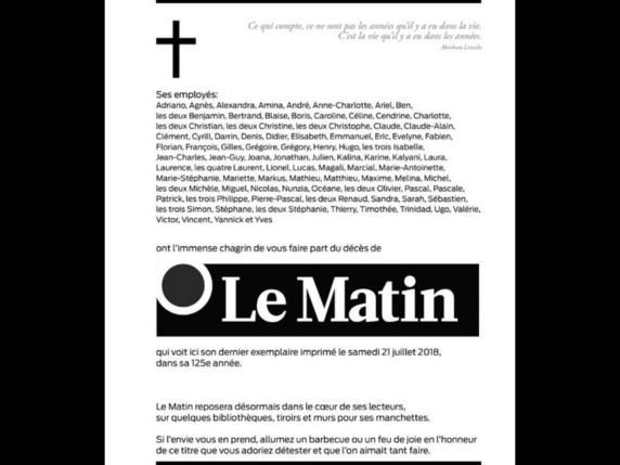 Ci-gît Le Matin. © Le Matin