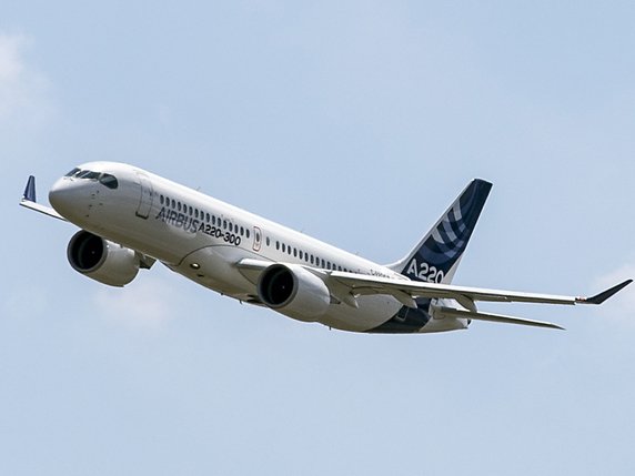 Bombardier a cédé à Airbus une participation majoritaire dans son programme CSeries, rebaptisé A220 par l'avionneur européen (archives). © KEYSTONE/AP/FRÃˆDÃˆRIC SCHEIBER