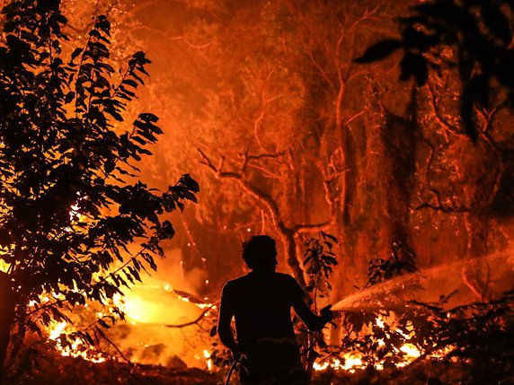 Les feu s'approche dangereusement de la ville touristique de Monchique, dans les montagnes de l'Algarve, dans le sud du Portugal. © KEYSTONE/EPA LUSA/MIGUEL A. LOPES