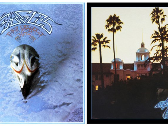 La compilation des premiers succès du groupe californien Eagles est l'album le plus vendu au monde. Les artistes s'arrogent également la troisième place de ce nouveau classement pour leur album "Hotel California", sorti en 1976. © KEYSTONE/AP Rhino/Elektra
