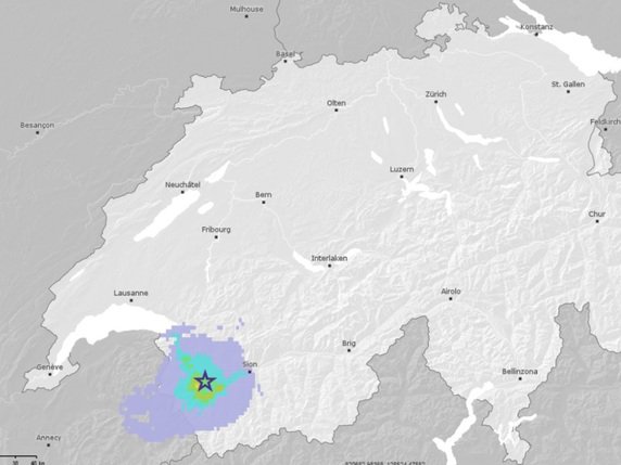 L'épicentre du tremblement de terre a eu lieu au nord-ouest de Saxon. © Schweizer Erdbebendienst/Screenshot