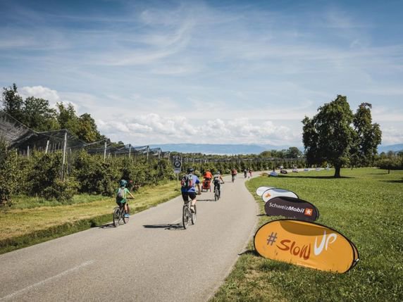 Plus de 530'000 cyclistes et adeptes de rollers ont participé à l'un des 18 slowUp organisés en 2018 (archives). © Keystone/Ivo Scholz