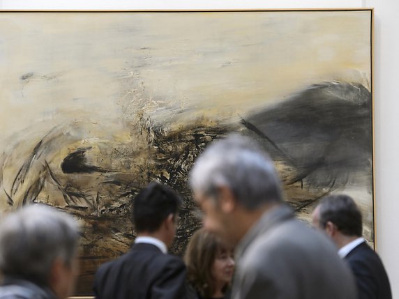 Le Musée cantonal des Beaux-Arts de Lausanne détient un tableau de l'artiste chinois et francais Zao Wou-Ki: "Hommage a Edgar Varese", 1964, huile sur toile. © KEYSTONE/JEAN-CHRISTOPHE BOTT