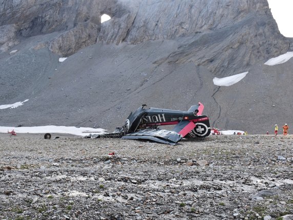 Le crash du Ju-52, qui avait décollé à Locarno (TI) pour rallier Dübendorf (ZH), avait fait 20 morts. © KEYSTONE/CANTONAL POLICE OF GRISONS