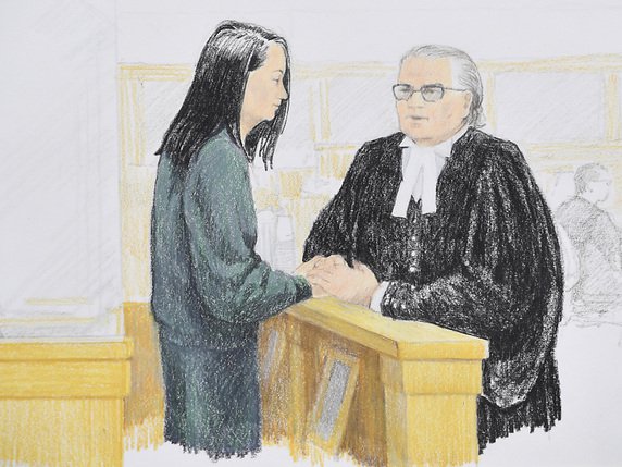 Meng Wanzhou est apparue souriante à son audience devant le tribunal de Vancouver. © KEYSTONE/AP The Canadian Press/JANE WOLSAK