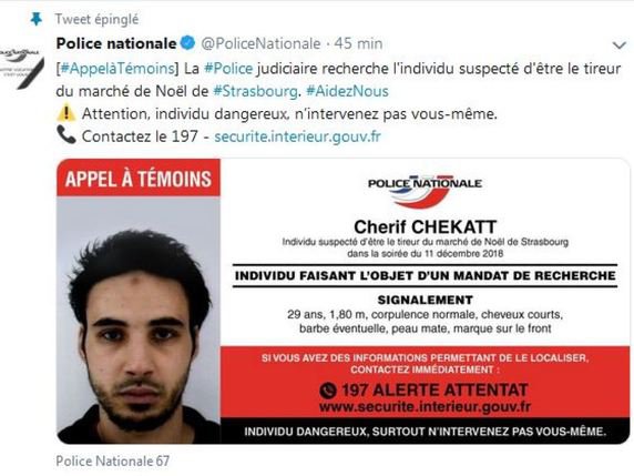 L'appel à témoins publié sur Twitter par la police nationale française. © Compte Twitter @PoliceNationale