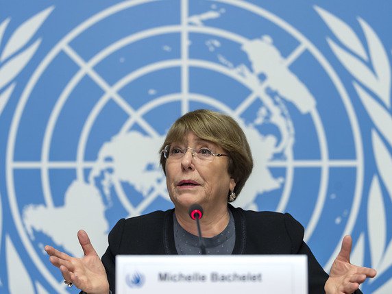 La Haute commissaire aux droits de l'homme Michelle Bachelet souhaite une action "immédiate" pour avancer vers les ODD en 2030 (archives). © KEYSTONE/MARTIAL TREZZINI