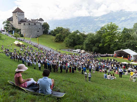 Fête nationale au Liechtenstein, sur le pré du château. Ici une photo des festivités du 15 août 2018 (archives). © KEYSTONE/PATRICK HUERLIMANN