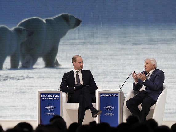 David Attenborough était interviewé par le prince William à Davos. © KEYSTONE/AP/MARKUS SCHREIBER