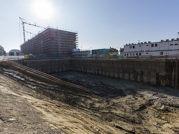 Les travaux de construction du nouveau bâtiment du mudac et de l'Elysée ont débuté l'an dernier (archives). © KEYSTONE/CYRIL ZINGARO