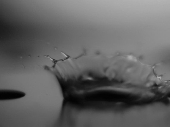 Une goutte d'eau vient de s'écraser sur une surface sèche. © EPFL/Jamani Caillet