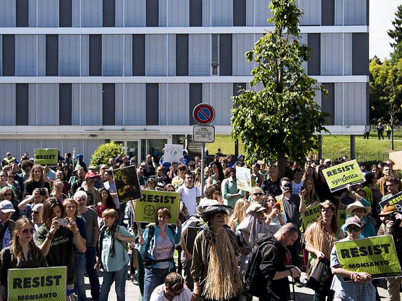 Le siège de Monsanto à Morges a été le théâtre de nombreuses manifestations par le passé (archives). © KEYSTONE/JEAN-CHRISTOPHE BOTT