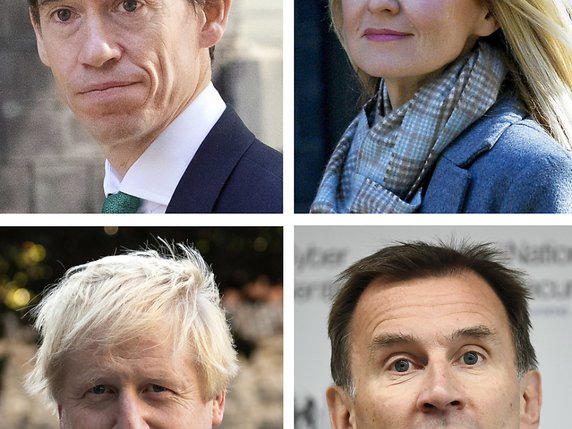 Quatre des possibles successeurs de Theresa May - de gauche à droite et de haut en bas, Rory Stewart, Esther McVey, Boris Johnson et Jeremy Hunt. © KEYSTONE/EPA/STAFF