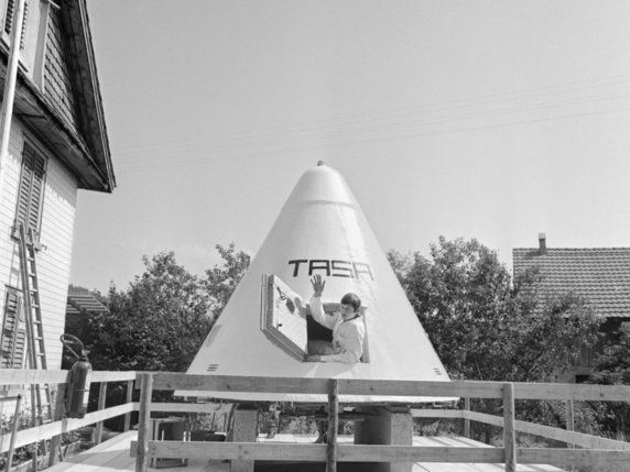 Les jeunes de Gretzenbach (SO) - ici Klemens Schenker - ont reproduit en 1970 le vol d'Apollo 8. © KEYSTONE/STR