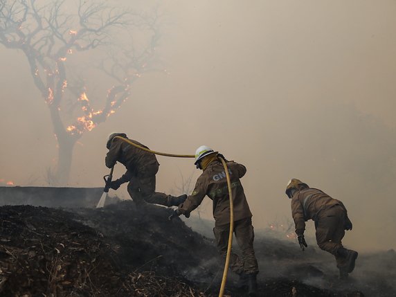 Plus de 1100 pompiers et 400 véhicules sont engagés dans la lutte contre les incendies qui sévissent dans une région montagneuse du centre du Portugal (archives). © KEYSTONE/EPA LUSA/MIGUEL A. LOPES