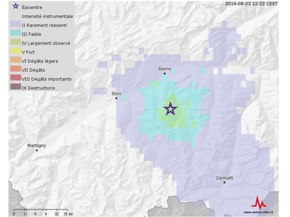 La secousse a pu être ressentie dans tout le Val d'Anniviers, dans le Val d'Hérens et jusqu'en plaine. © Service sismologique suisse