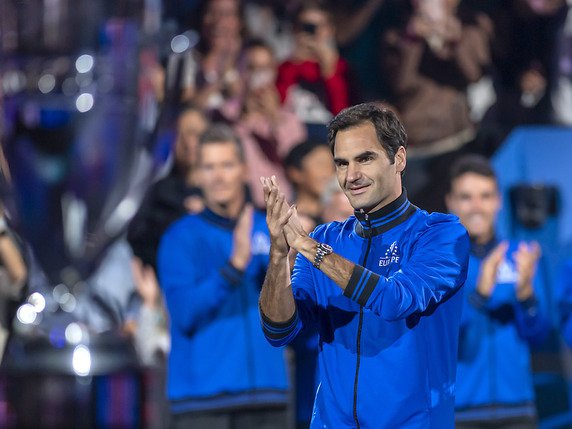 Roger Federer: une excellente première journée à Palexpo. © KEYSTONE/MARTIAL TREZZINI