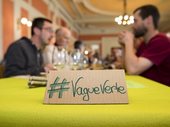 Les Verts suisses avaient plébiscité l'expression "vague verte" dès leur assemblée des délégués du 6 avril à Sierre (VS) (archives). © KEYSTONE/JEAN-CHRISTOPHE BOTT