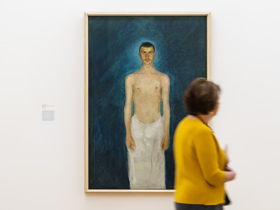 Dans cet autoportrait torse nu de Richard Gerstl, une onde lumineuse entoure le corps comme une seconde peau. © KEYSTONE/JEAN-CHRISTOPHE BOTT