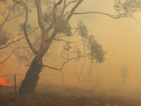 La fumée et la pollution provoquées par les incendies en Australie ont fait le tour du globe, provoquant une augmentation des émissions de CO2 (archives). © KEYSTONE/EPA/SEAN DAVEY