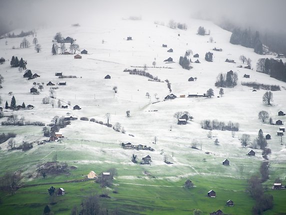 La neige est tombée même jusqu'en Plaine dans de nombreuses régions. © KEYSTONE/GIAN EHRENZELLER