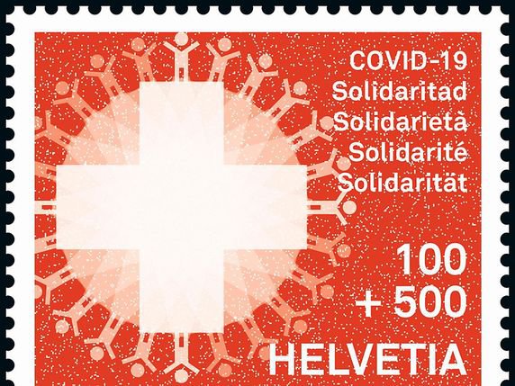 Le timbre "COVID-19 Solidarité" coûte cinq francs. © Keystone