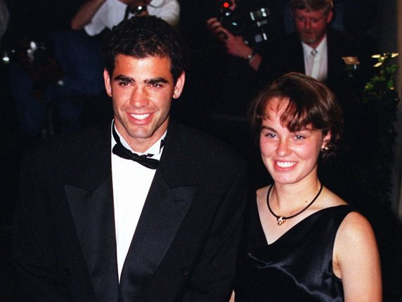 Hingis et Sampras lors du Champions Dinner de 1997 à Wimbledon © KEYSTONE/AP/ADRIAN DENNIS