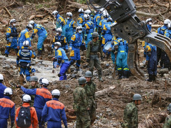 Au moins treize personnes sont toujours portées disparues sur l'île de Kyushu après des pluies diluviennes. © KEYSTONE/AP/175433+0900