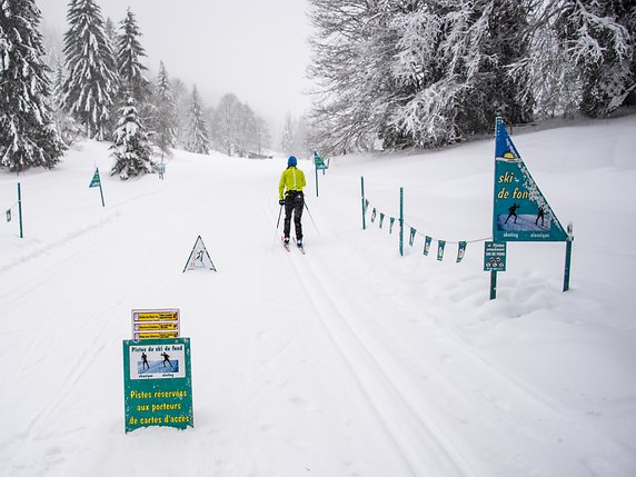 Les fans de ski de fond demandent aux autres adeptes de la neige de respecter et de ne pas emprunter leurs pistes. © KEYSTONE/JEAN-CHRISTOPHE BOTT