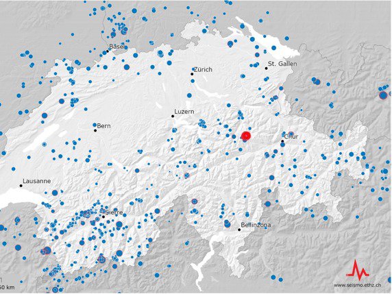 En 2020, le Service Sismologique Suisse a enregistré 1400 séismes, le plus fort ayant eu lieu en octobre dans la région de Glaris (image: Service Sismologique Suisse). © Service Sismologique Suisse