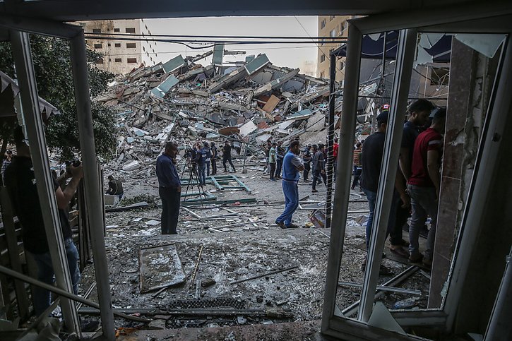 L'immeuble qui abritait les bureaux d'Al-Jazeera et d'AP a été pulvérisé. © KEYSTONE/EPA/HAITHAM IMAD