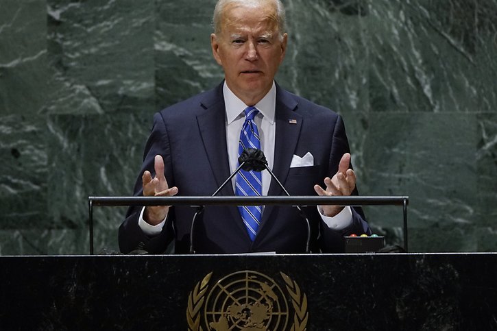 Le président américain Joe Biden a défendu mardi devant l'ONU son attachement au multilatéralisme face à des alliés européens qui l'accusent de faire trop souvent cavalier seul. © KEYSTONE/EPA/EDUARDO MUNOZ / POOL