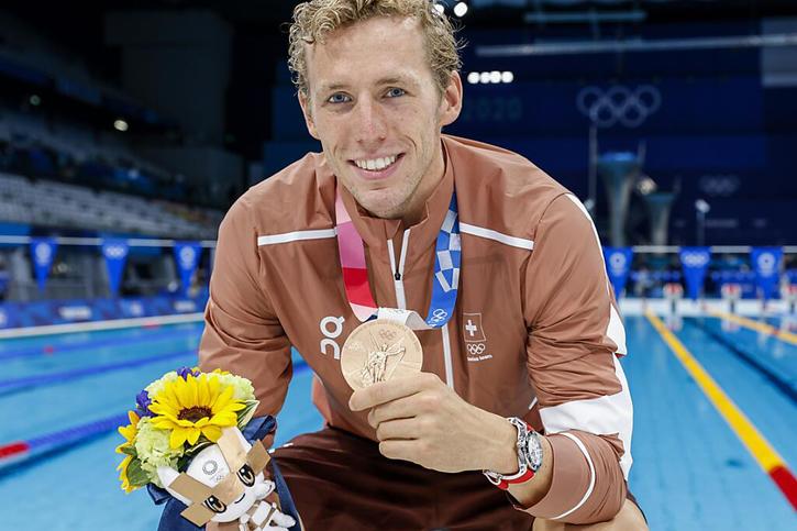 Jérémy Desplanches fut le deuxième nageur suisse à décrocher une médaille olympique. Le Genevois a pris la 3e place du 200 m 4 nages. © Keystone/EPA/PATRICK B. KRAEMER