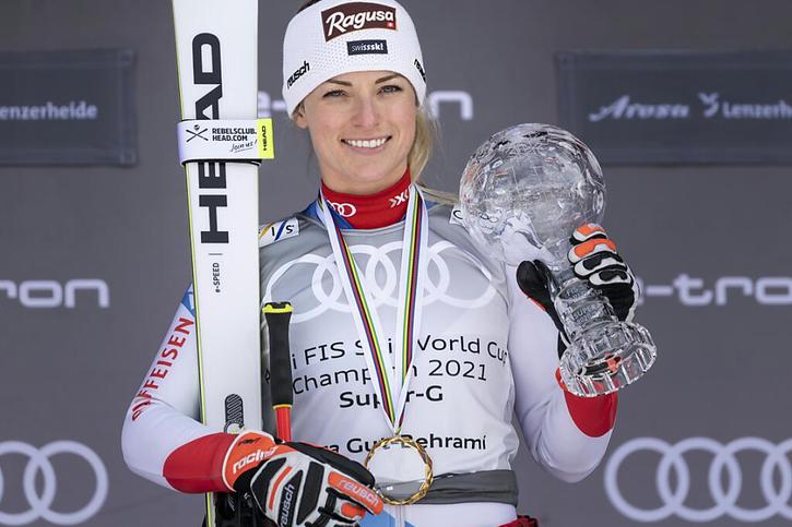 Lara Gut-Behrami a fêté deux titres mondiaux à Cortina d'Ampezzo. © Keystone/JEAN-CHRISTOPHE BOTT