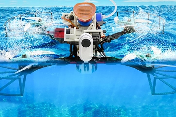 En s'accrochant sur des objets avec une ventouse télécommandée, le robot polyvalant imite le procédé des poissons rémora, dont les disques adhésifs leur permettent de se fixer à des baleines et à des requins. En mode "taxi", il économise ainsi beaucoup d'énergie. © Beihang University / Science Robotics