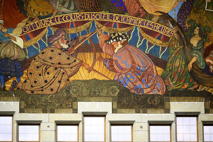 La fresque monumentale du peintre Ernest Bieler fête ses 100 ans. © KEYSTONE/LAURENT GILLIERON