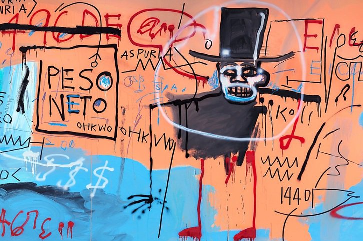 "The Guilt of Gold Teeth" est l'une des huit toiles peintes par Jean-Michel Basquiat en 1982 à Modène (Italie). Elles sont réunies pour la première dans le cadre de l'exposition "The Modena Paintings" à la Fondation Beyeler à Riehen (BS). © Annik Wetter / Estate of Jean-Michel Basquiat /Nahmad Collection