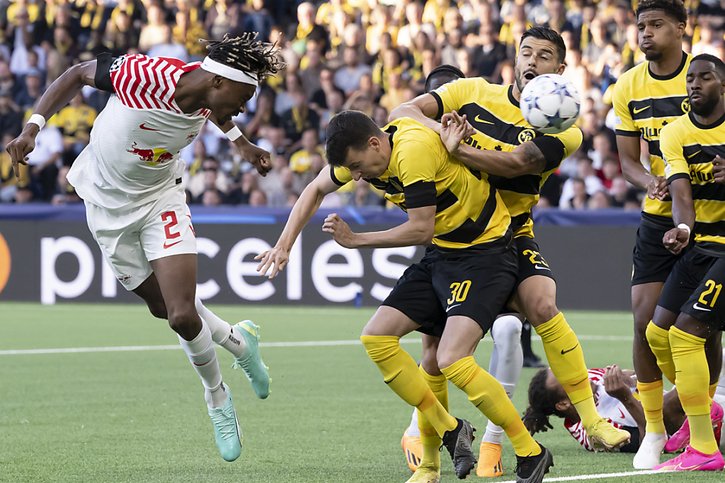 Mohamed Simakan a ouvert le score pour Leipzig sur une tête. © KEYSTONE/ANTHONY ANEX