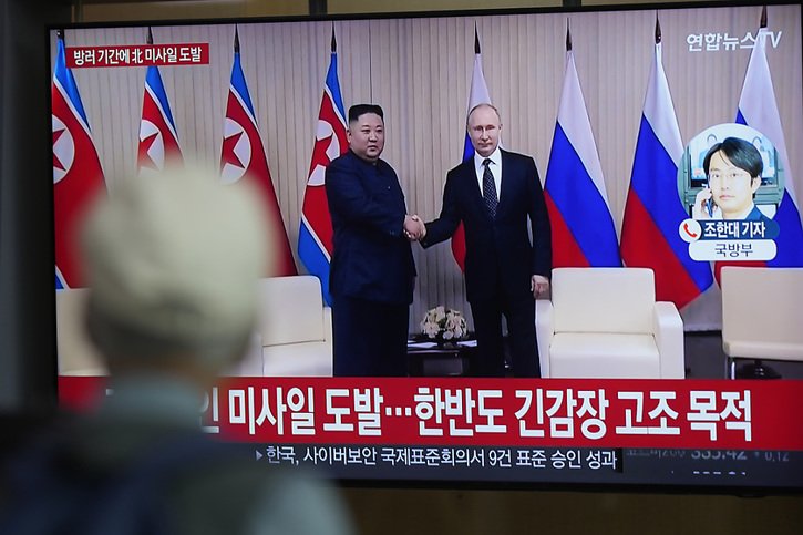 Cette forte hausse fait suite à la rencontre entre le dirigeant nord-coréen Kim Jong-un et le président russe Vladimir Poutine en septembre (archives). © KEYSTONE/AP/Lee Jin-man