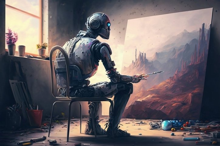 Cette image d’un robot peintre a été générée à l’aide de l’intelligence artificielle. © Adobe Stock